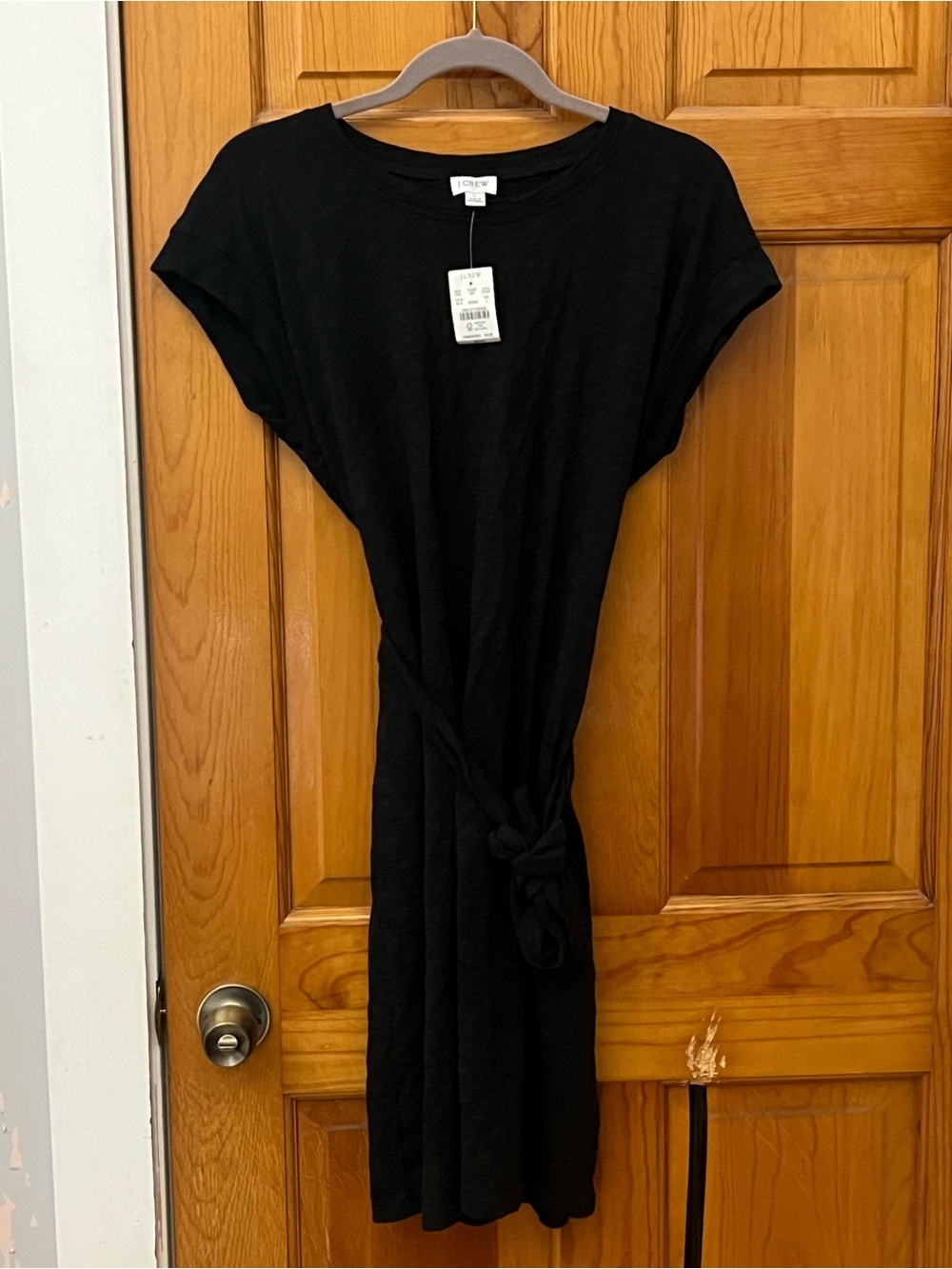J. Crew Factory Black Short-Sleeve Tie-Waist Mini Dress